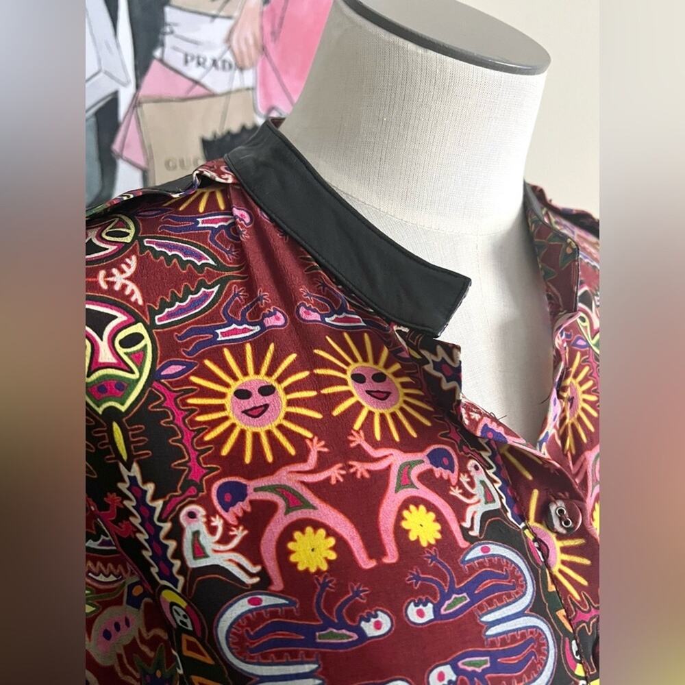 Anthropologie Carolina K Womens Silk Crepe Leather Tribal Averil Mini Dress Sz L - Picture 6 of 14